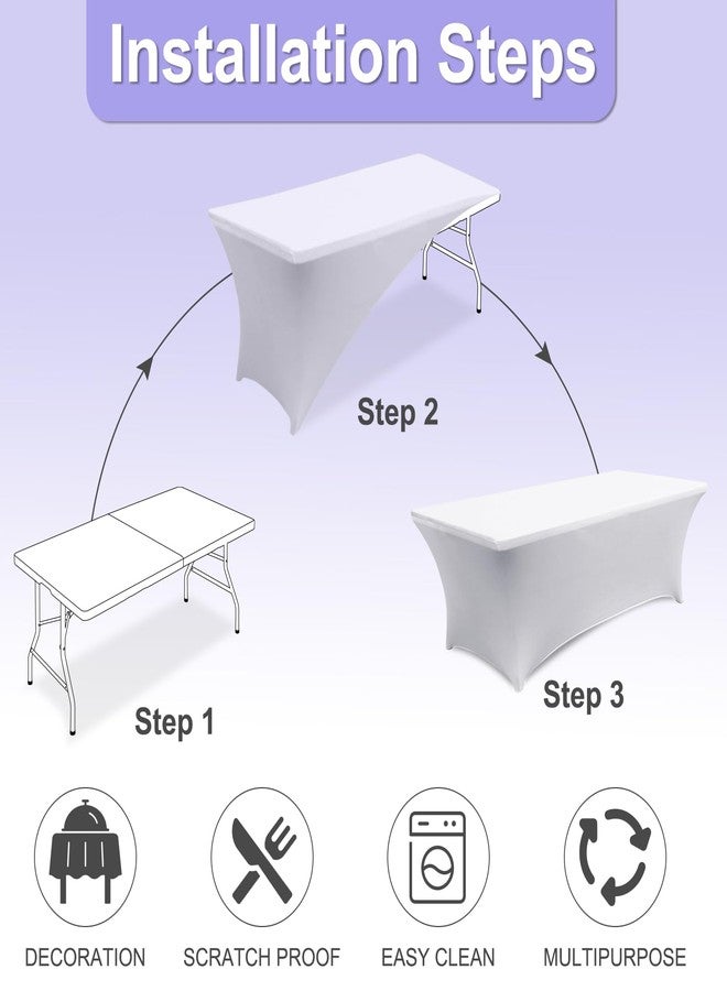 ABCCANOPY 2 Pack 4 FT White Spandex Table Cover Stretch Fitted Wrinkle Resistant Tablecloth Reuse for Rectangular Folding Table Patry Event Wedding Banquet Protector - Image 3